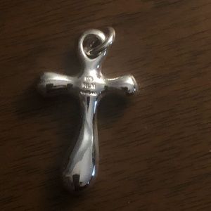 Robert Lee Morris sterling silver puffy cross pendant on 18-inch snake chain